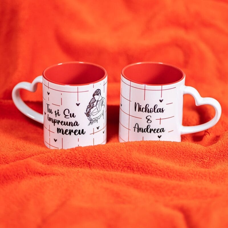 set căni cu interior roșu personalizate tu și eu