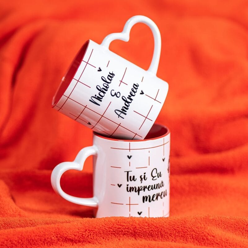 set căni cu interior roșu personalizate tu și eu