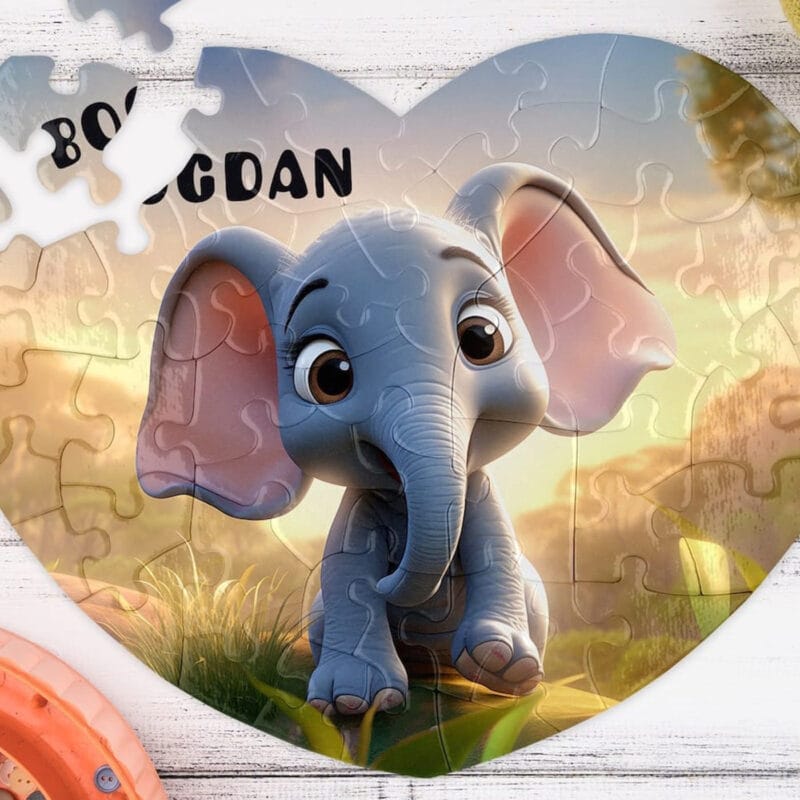 puzzle inimă personalizat cadou copii cu ilustrație și nume