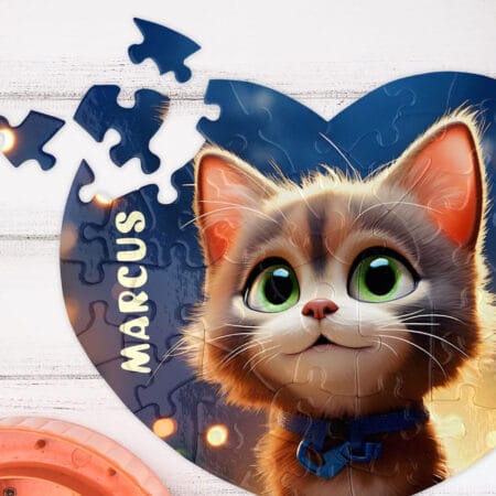puzzle inimă personalizat cadou copii cu ilustrație și nume