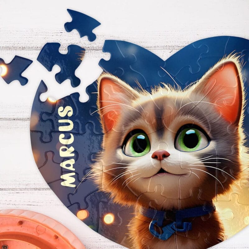 puzzle inimă personalizat cadou copii cu ilustrație și nume