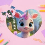 puzzle inimă personalizat cadou copii cu ilustrație și nume