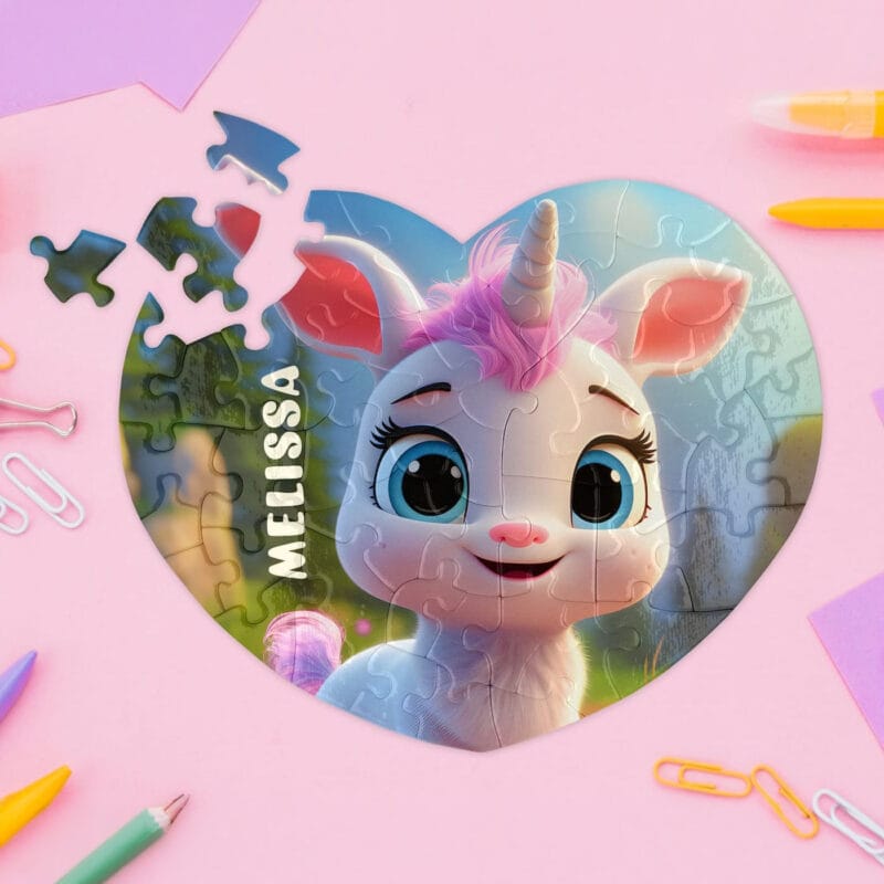 puzzle inimă personalizat cadou copii cu ilustrație și nume