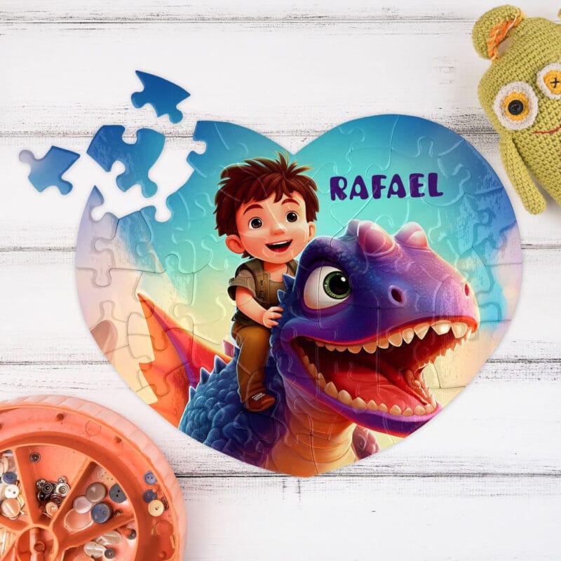 puzzle inimă personalizat cadou copii cu ilustrație și nume
