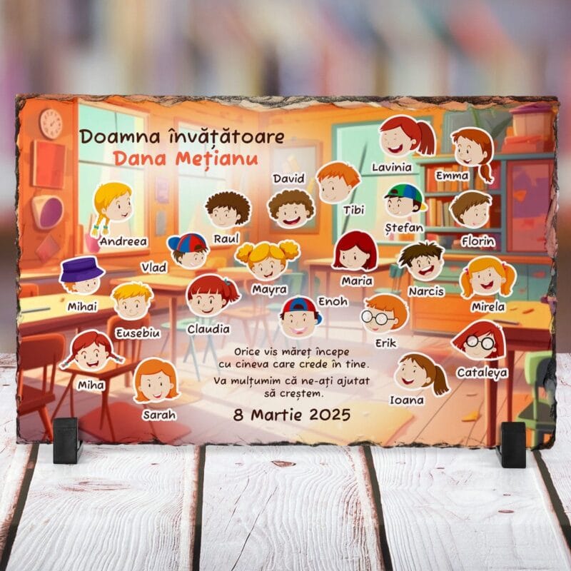 ardezie cadou personalizată pentru Învățătoare cu toți copii clasei