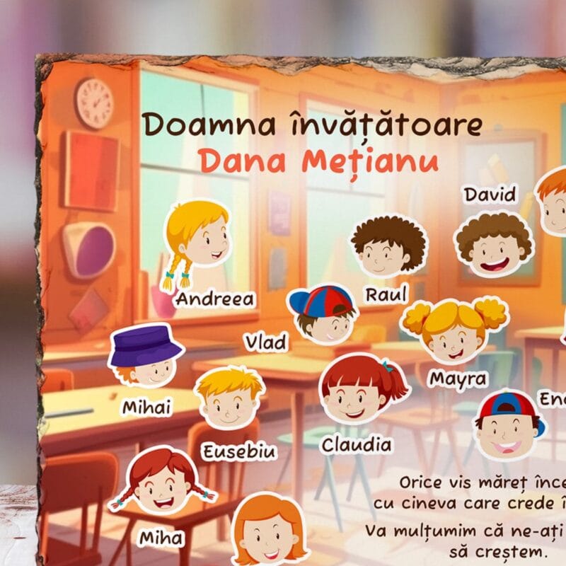 ardezie cadou personalizată pentru Învățătoare cu toți copii clasei