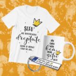 set personalizat cu cană, tricou și breloc pentru Șefu'