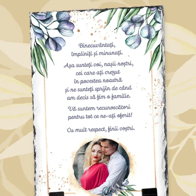 set personalizat pentru nași cu ardezie și căni