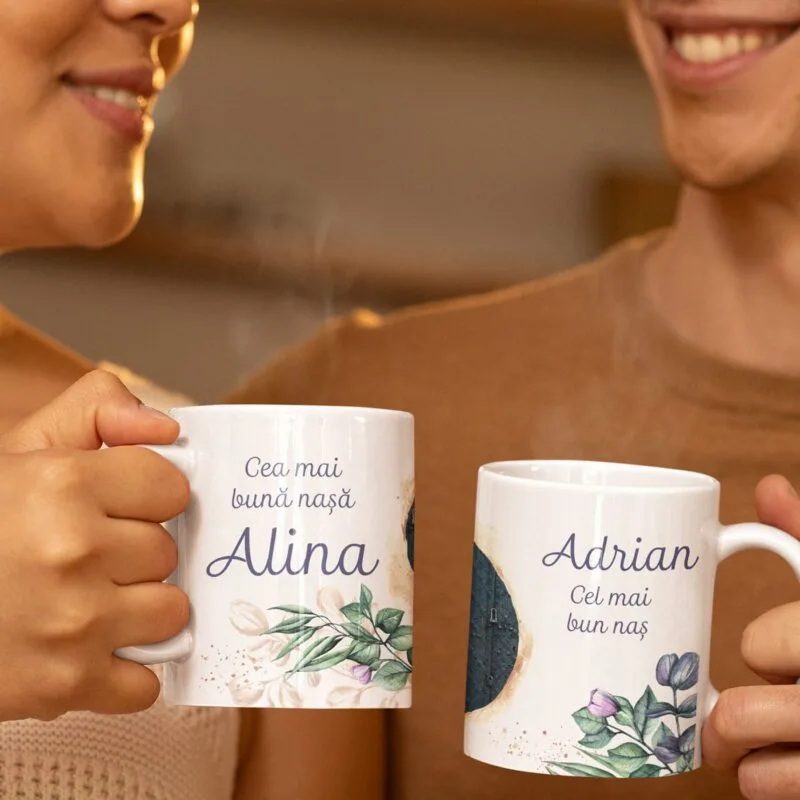 set personalizat pentru nași cu ardezie și căni