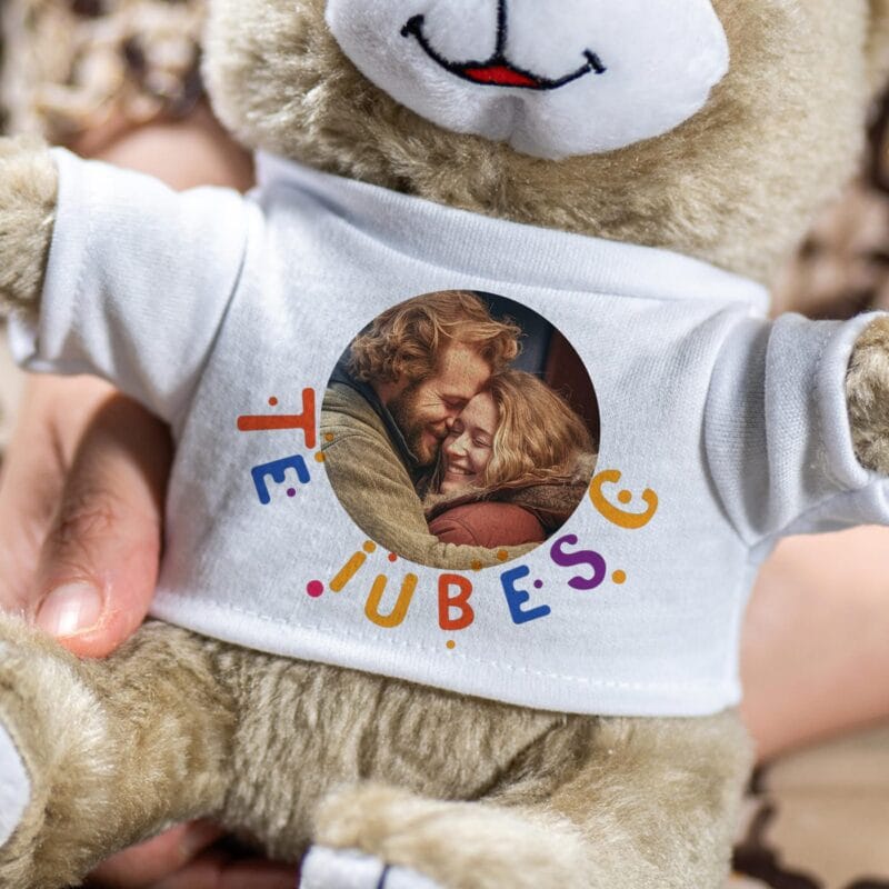 ursuleț de pluș personalizat cu o poză și urare