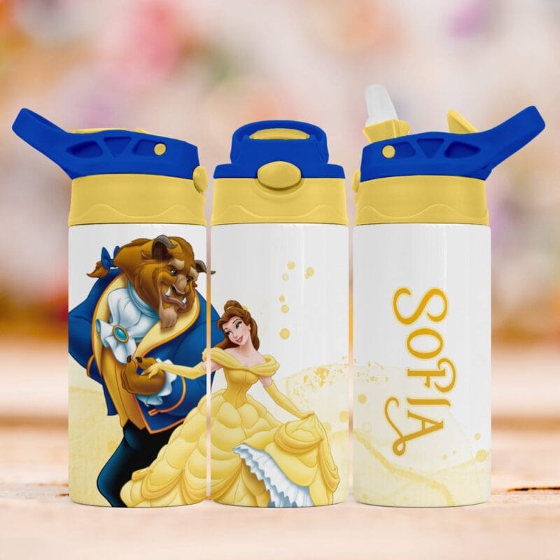 bidon cu pai și capac colorat personalizat frumoasa și bestia