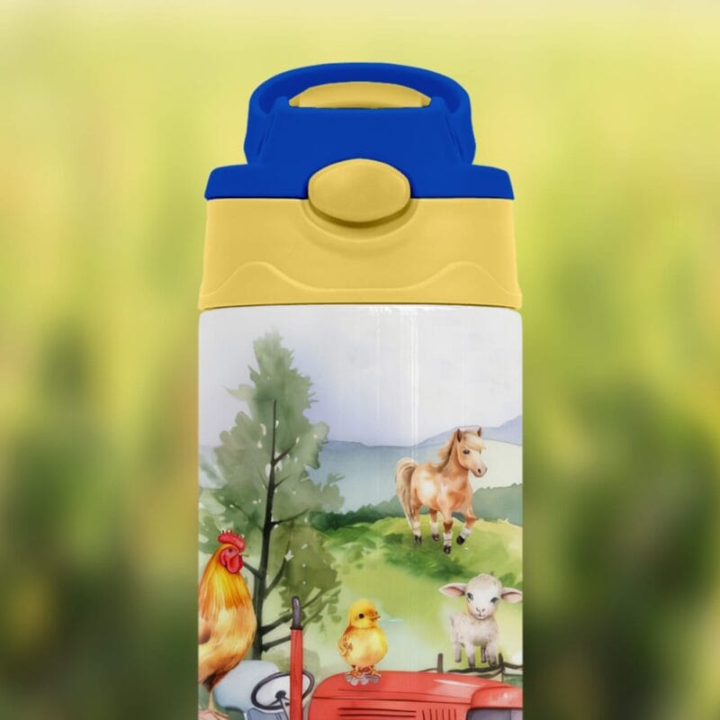 bidon cu pai și capac colorat personalizat cu nume la fermă