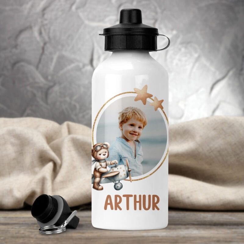 bidon de apă cu 2 capace personalizat cu nume pentru băiețel
