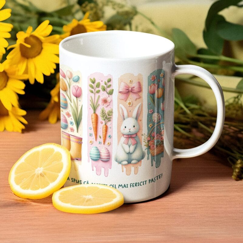 cană personalizată cu nume și mesaj pentru paște