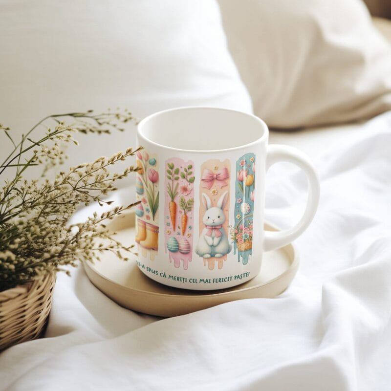 cană personalizată cu nume și mesaj pentru paște