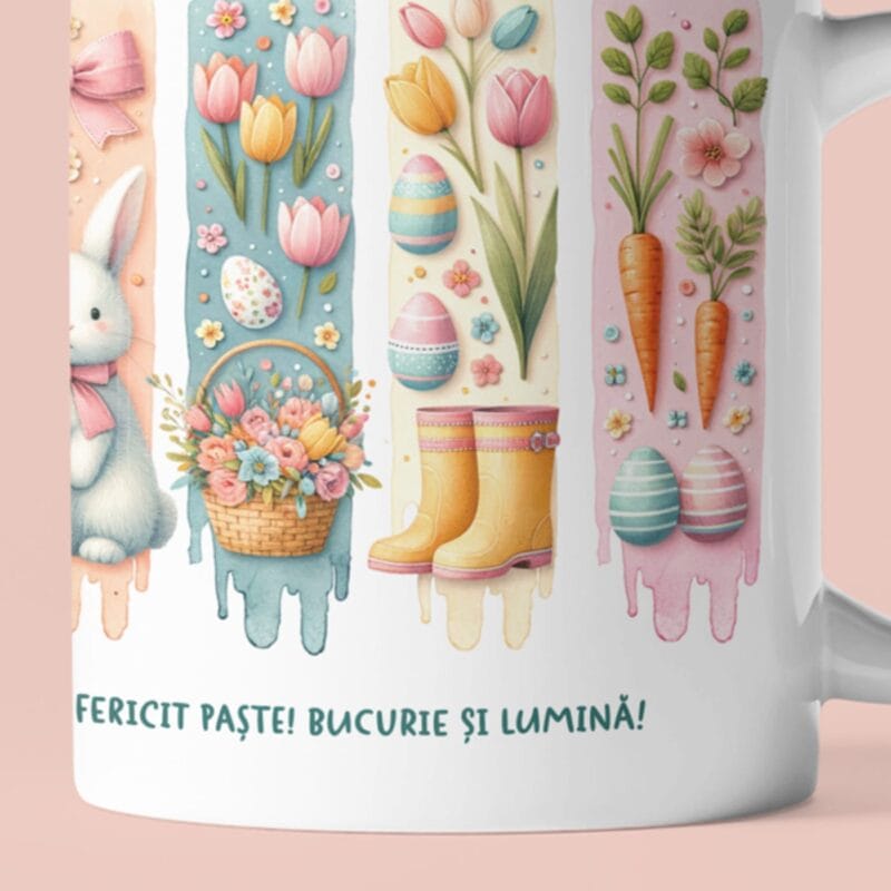 cană personalizată cu nume și mesaj pentru paște