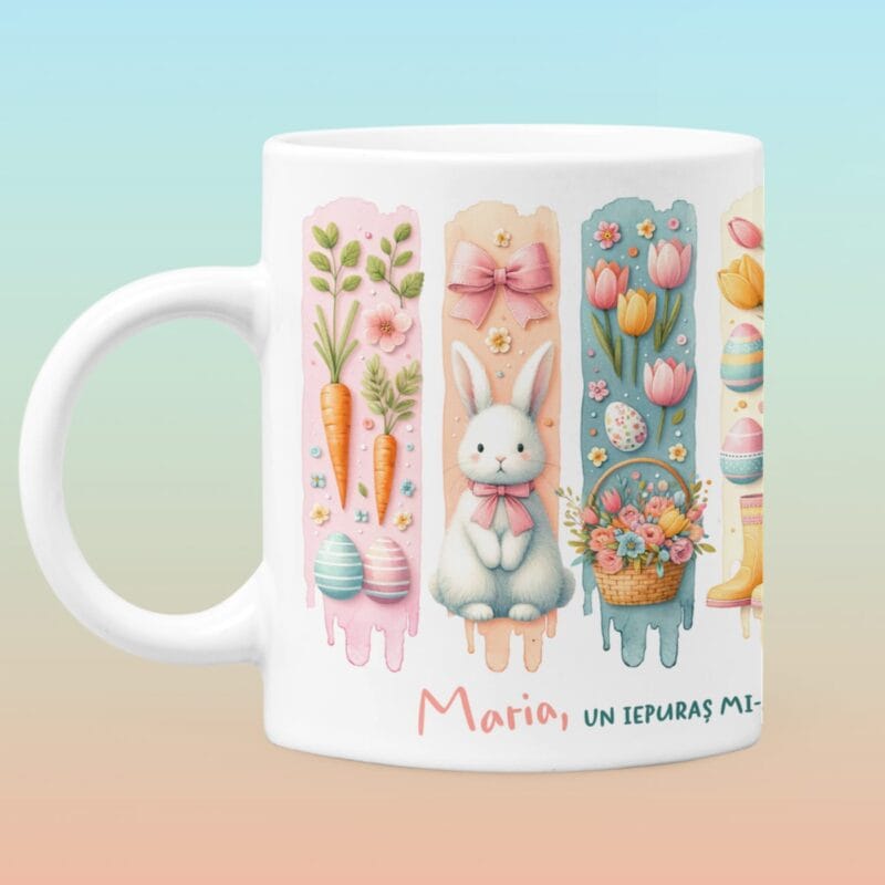 cană personalizată cu nume și mesaj pentru paște