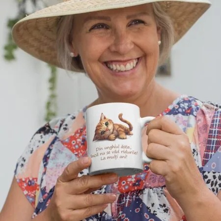 cană personalizată cu pisicuță și urare