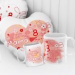 set personalizat cu pernă inimă și cană pentru cea mai bună mamă