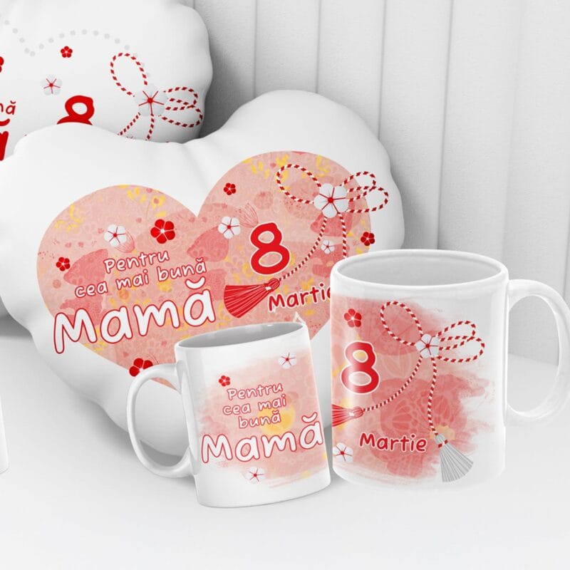 set personalizat cu pernă inimă și cană pentru cea mai bună mamă