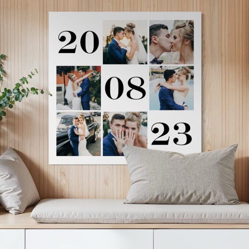 tablou canvas colaj personalizat cu data nunții