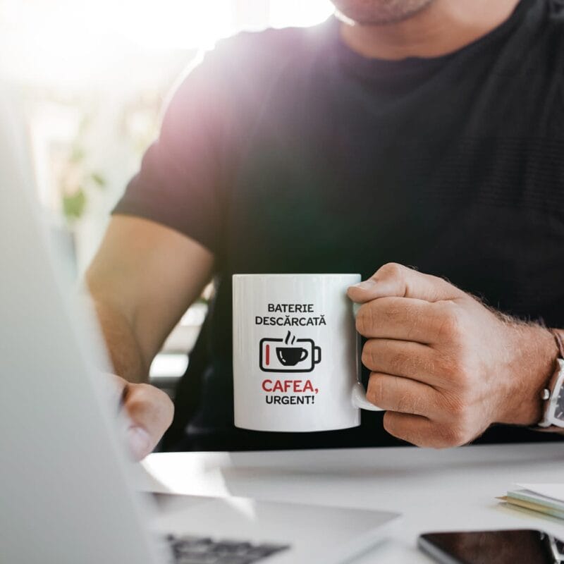 cană personalizată cu baterie descărcată