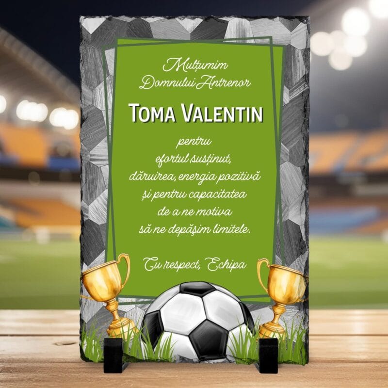 piatră personalizată de mulțumire pentru antrenorul de fotbal