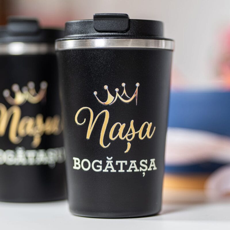 set căni termos personalizate pentru nași