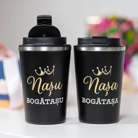 set căni termos personalizate pentru nași