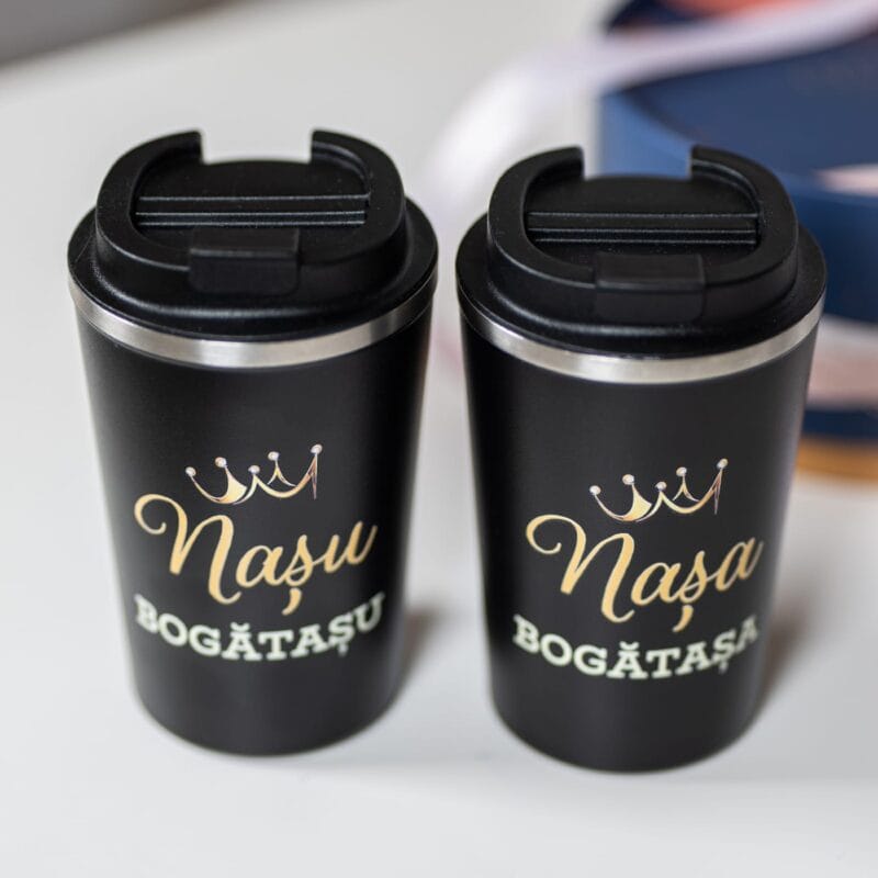 set căni termos personalizate pentru nași