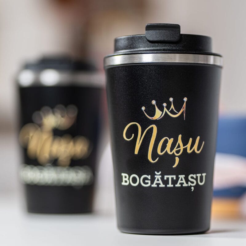 set căni termos personalizate pentru nași