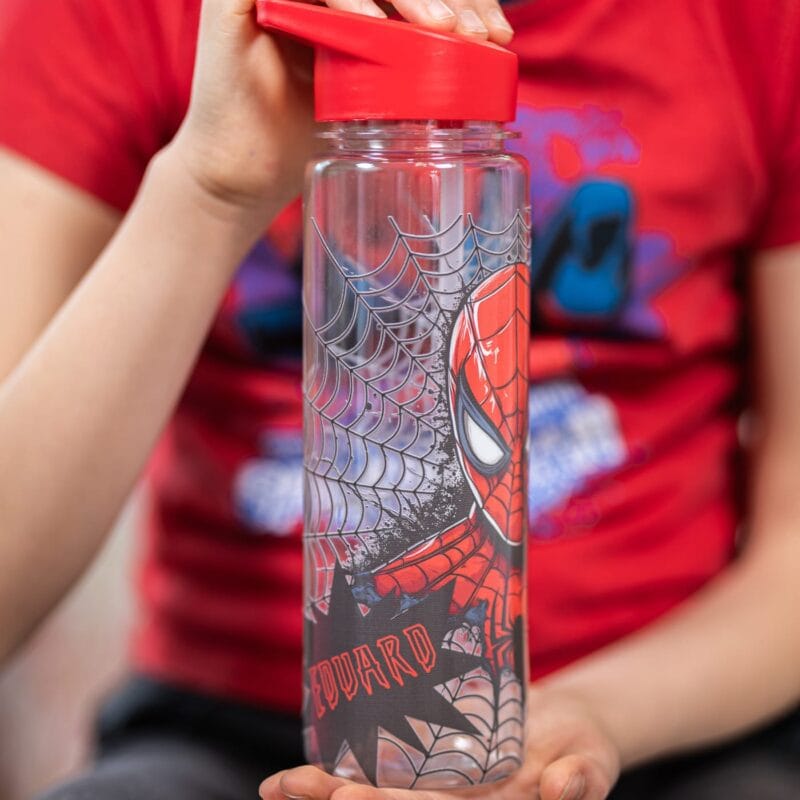 sticlă cu pai și capac colorat personalizată cu nume și spider man