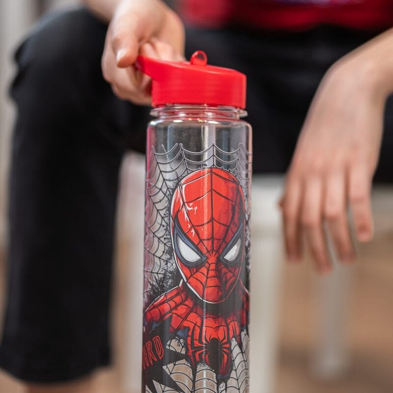 sticlă cu pai și capac colorat personalizată cu nume și spider man