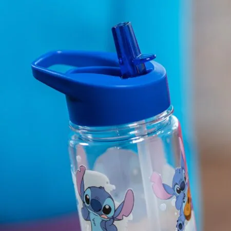 sticlă cu pai și capac colorat personalizată cu nume și stitch