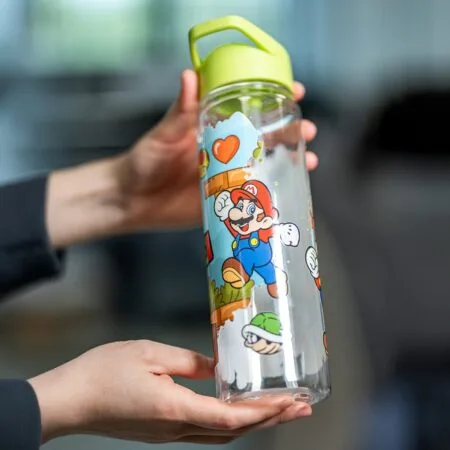 sticlă cu pai și capac colorat personalizată cu nume și super mario