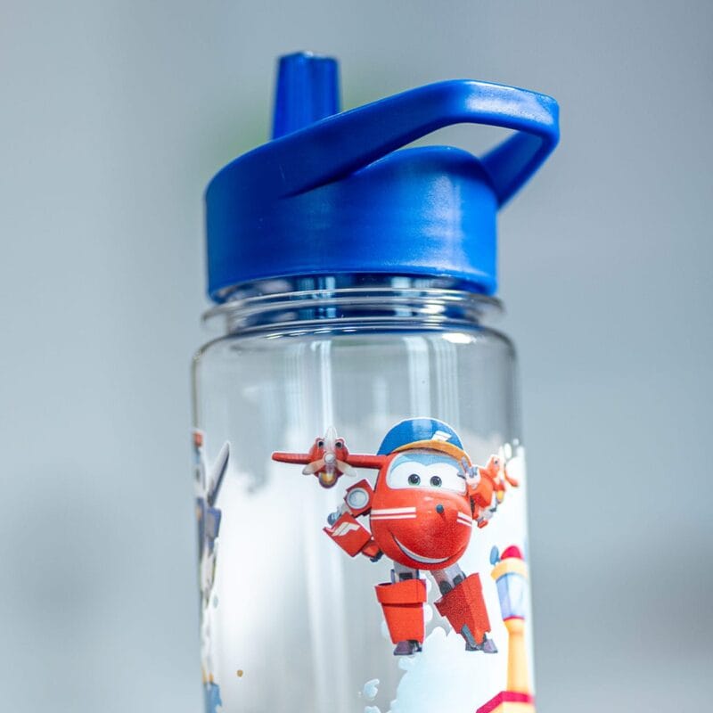 sticlă cu pai și capac colorat personalizată cu nume și super wings