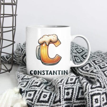cană personalizată cu mesaj amuzant și nume — beau bere constantin