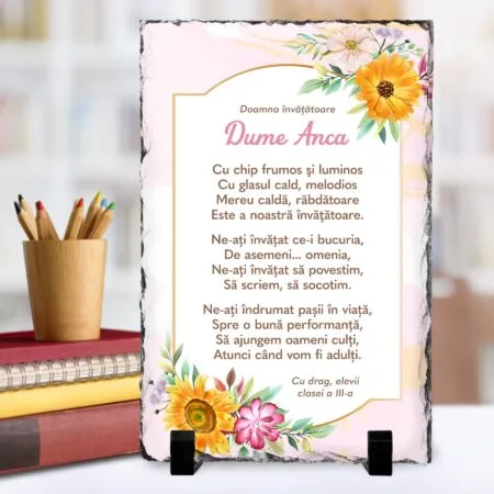 Placă Ardezie Personalizată cu Poezie — Cadou Învățătoare