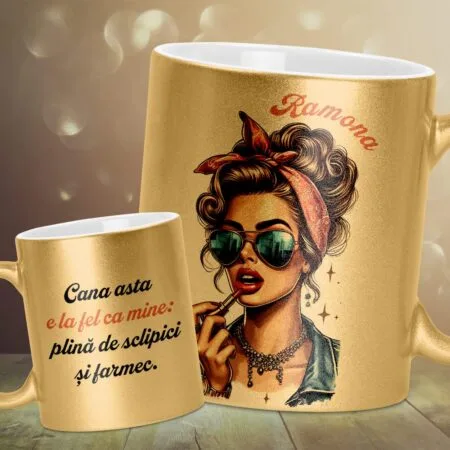 Cană Sclipici Personalizată cu Nume și Mesaj — Plină de Farmec