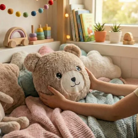 pernă decorativă ursulet de pluș, personalizată prin broderie cu mesajul tău