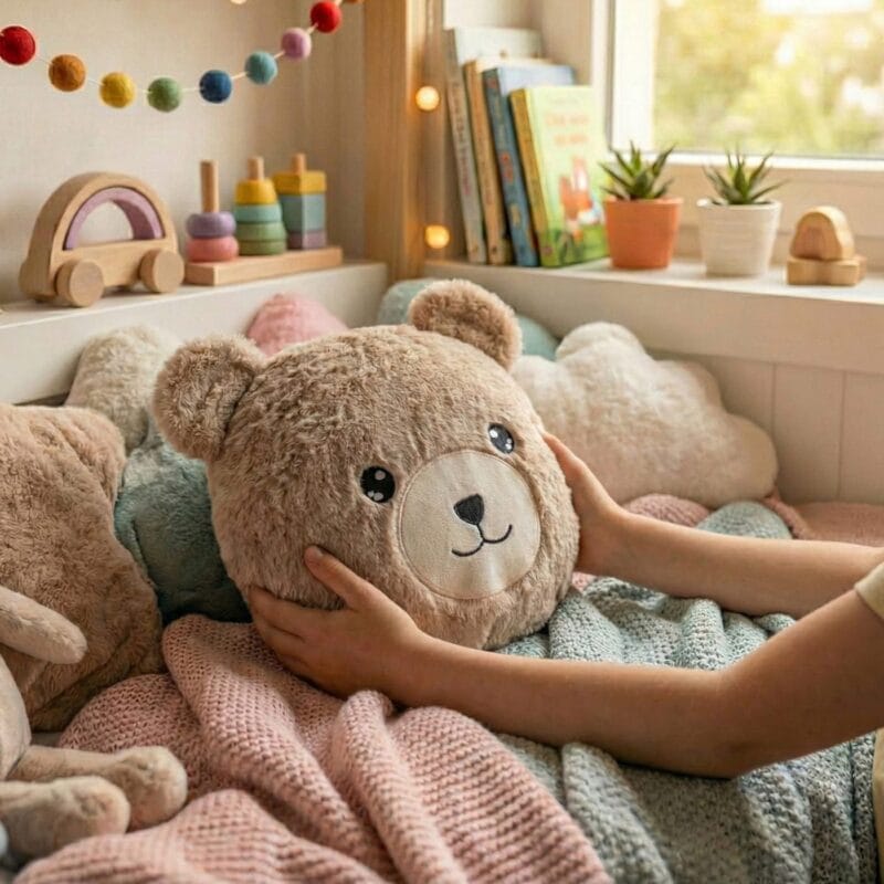 pernă decorativă ursulet de pluș, personalizată prin broderie cu mesajul tău