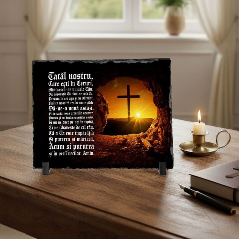 placă de ardezie cu rugăciunea domnească – cadou creștin de suflet