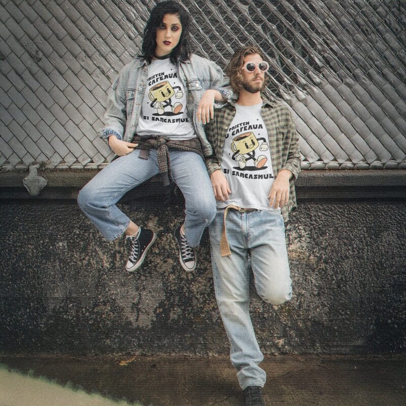 tricou personalizat prieten cu cafeaua și sarcasmul