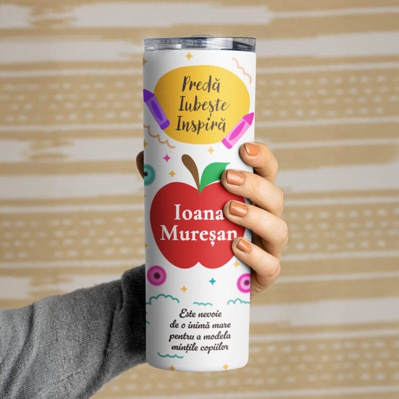 termos personalizat cu mesaje motivaționale pentru cadru didactic