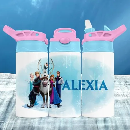 bidon cu pai și capac colorat personalizat cu nume și regatul Înghețat