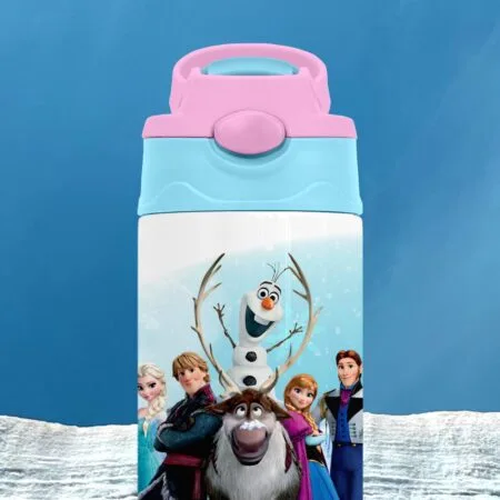 bidon cu pai și capac colorat personalizat cu nume și regatul Înghețat