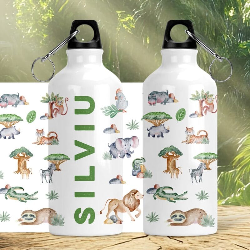 bidon de apă "aventura în junglă" personalizat cu numele tău