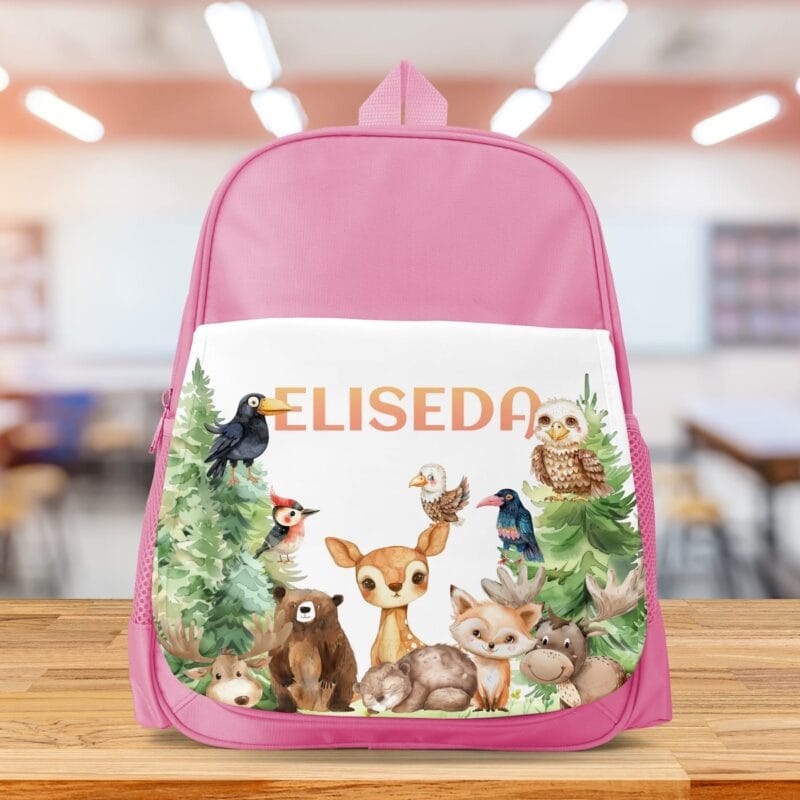 ghiozdan personalizat cu nume și animale drăgălașe