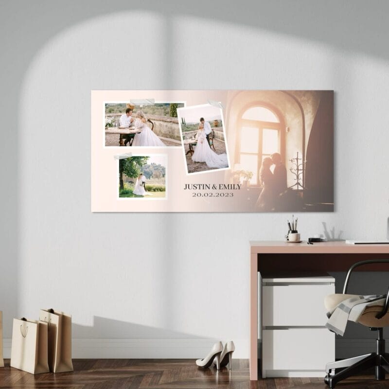 tablou canvas colaj panoramic personalizat cu poze de la nuntă