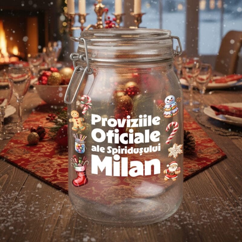 borcan "proviziile spiridușului" personalizat cu nume cadou magic de crăciun